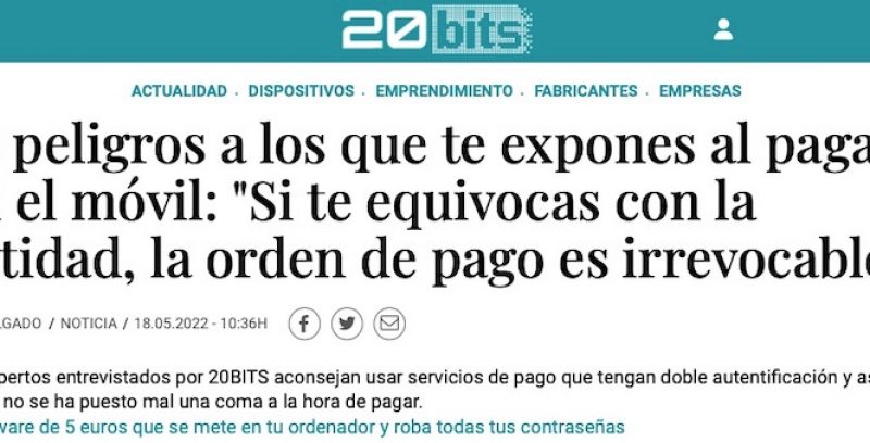 Los peligros de pagar con el móvil (Revista 20bits)