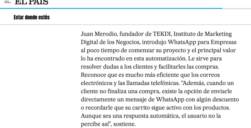 Cómo puede WhatsApp ser útil para una empresa (Periódico El País)